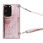 For Samsung Galaxy S20 Crocodile Texture Lanyard Card Slot Phone Case(Rose Gold)