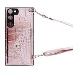 For Samsung Galaxy S20 FE Crocodile Texture Lanyard Card Slot Phone Case(Rose Gold)