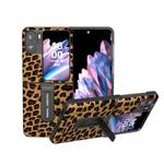 For OPPO Find N2 Flip Black Edge Leopard Phone Case with Holder(Golden)