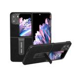 For OPPO Find N2 Flip Black Edge Genuine Leather Mino Phone Case with Holder(Black)