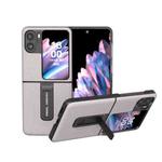 For OPPO Find N2 Flip ABEEL Genuine Leather Wave Phone Case with Holder(Grey)