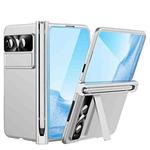 For Google Pixel Fold Integrated Electroplating Pen Slot Folding Phone Case with Stylus(Silver)