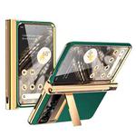 For Google Pixel Fold Litchi Pattern Electroplating Pen Slot Double Hinge Folding Phone Case with Stylus(Green)