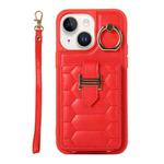 For iPhone 14 Vertical Card Bag Ring Holder Phone Case with Dual Lanyard(Red)