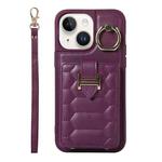 For iPhone 14 Plus Vertical Card Bag Ring Holder Phone Case with Dual Lanyard(Dark Purple)