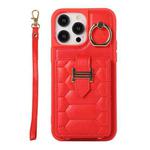 For iPhone 14 Pro Vertical Card Bag Ring Holder Phone Case with Dual Lanyard(Red)