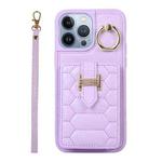 For iPhone 13 Pro Vertical Card Bag Ring Holder Phone Case with Dual Lanyard(Purple)
