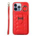 For iPhone 13 Pro Max Vertical Card Bag Ring Holder Phone Case with Dual Lanyard(Red)