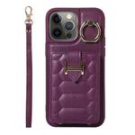 For iPhone 12 Pro Vertical Card Bag Ring Holder Phone Case with Dual Lanyard(Dark Purple)