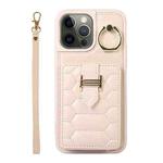 For iPhone 12 Pro Vertical Card Bag Ring Holder Phone Case with Dual Lanyard(Beige)