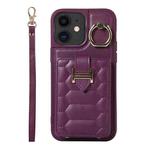 For iPhone 11 Vertical Card Bag Ring Holder Phone Case with Dual Lanyard(Dark Purple)