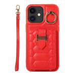 For iPhone 11 Vertical Card Bag Ring Holder Phone Case with Dual Lanyard(Red)