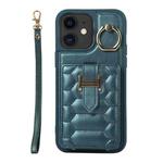 For iPhone 11 Vertical Card Bag Ring Holder Phone Case with Dual Lanyard(Dark Green)