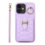 For iPhone 11 Vertical Card Bag Ring Holder Phone Case with Dual Lanyard(Purple)