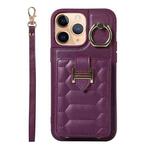 For iPhone 11 Pro Vertical Card Bag Ring Holder Phone Case with Dual Lanyard(Dark Purple)