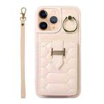 For iPhone 11 Pro Vertical Card Bag Ring Holder Phone Case with Dual Lanyard(Beige)