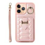 For iPhone 11 Pro Max Vertical Card Bag Ring Holder Phone Case with Dual Lanyard(Rose Gold)
