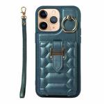 For iPhone 11 Pro Max Vertical Card Bag Ring Holder Phone Case with Dual Lanyard(Dark Green)