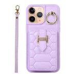 For iPhone 11 Pro Max Vertical Card Bag Ring Holder Phone Case with Dual Lanyard(Purple)