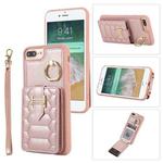 For iPhone 8 Plus / 7 Plus Vertical Card Bag Ring Holder Phone Case with Dual Lanyard(Rose Gold)