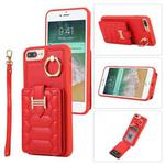 For iPhone 8 Plus / 7 Plus Vertical Card Bag Ring Holder Phone Case with Dual Lanyard(Red)