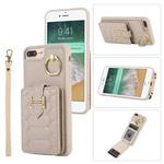 For iPhone 8 Plus / 7 Plus Vertical Card Bag Ring Holder Phone Case with Dual Lanyard(Beige)