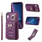 For iPhone XR Vertical Card Bag Ring Holder Phone Case with Dual Lanyard(Dark Purple)