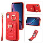 For iPhone XR Vertical Card Bag Ring Holder Phone Case with Dual Lanyard(Red)