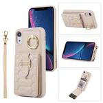 For iPhone XR Vertical Card Bag Ring Holder Phone Case with Dual Lanyard(Beige)