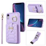 For iPhone XR Vertical Card Bag Ring Holder Phone Case with Dual Lanyard(Purple)