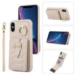 For iPhone XS Vertical Card Bag Ring Holder Phone Case with Dual Lanyard(Beige)