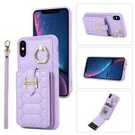For iPhone XS Vertical Card Bag Ring Holder Phone Case with Dual Lanyard(Purple)