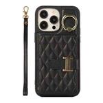 For iPhone 14 Pro Horizontal Card Bag Ring Holder Phone Case with Dual Lanyard(Black)