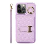 For iPhone 12 Pro Horizontal Card Bag Ring Holder Phone Case with Dual Lanyard(Purple)