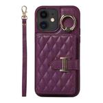 For iPhone 11 Horizontal Card Bag Ring Holder Phone Case with Dual Lanyard(Dark Purple)