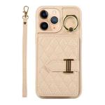 For iPhone 11 Pro Horizontal Card Bag Ring Holder Phone Case with Dual Lanyard(Beige)