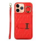 For iPhone 11 Pro Horizontal Card Bag Ring Holder Phone Case with Dual Lanyard(Red)