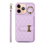 For iPhone 11 Pro Horizontal Card Bag Ring Holder Phone Case with Dual Lanyard(Purple)