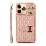 For iPhone 11 Pro Max Horizontal Card Bag Ring Holder Phone Case with Dual Lanyard(Rose Gold)