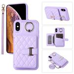 For iPhone XS Max Horizontal Card Bag Ring Holder Phone Case with Dual Lanyard(Dark Purple)