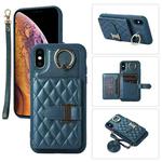 For iPhone XS Max Horizontal Card Bag Ring Holder Phone Case with Dual Lanyard(Dark Green)