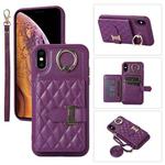 For iPhone XS Max Horizontal Card Bag Ring Holder Phone Case with Dual Lanyard(Purple)