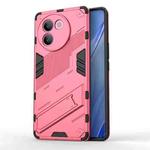 For vivo V30e 5G Global Punk Armor 2 in 1 PC + TPU Phone Case with Holder(Light Red)