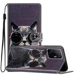 For Xiaomi Mi 11T / Mi 11T Pro Colored Drawing Leather Phone Case(Sunglasses Cat)