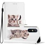 For Xiaomi Redmi 9A Colored Drawing Leather Phone Case(Little Tabby Cat)