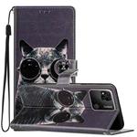 For Xiaomi Redmi 9C Colored Drawing Leather Phone Case(Sunglasses Cat)