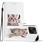 For Xiaomi Redmi 9C Colored Drawing Leather Phone Case(Little Tabby Cat)