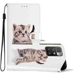 For Xiaomi Redmi 10 Colored Drawing Leather Phone Case(Little Tabby Cat)
