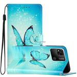 For Xiaomi Redmi 10A Colored Drawing Leather Phone Case(Blue Butterfly)