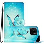 For Xiaomi Redmi 10C Colored Drawing Leather Phone Case(Blue Butterfly)
